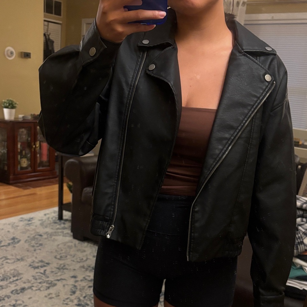 black faux leather jacket